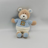 Doudou ours beige bleu blanc AJENA