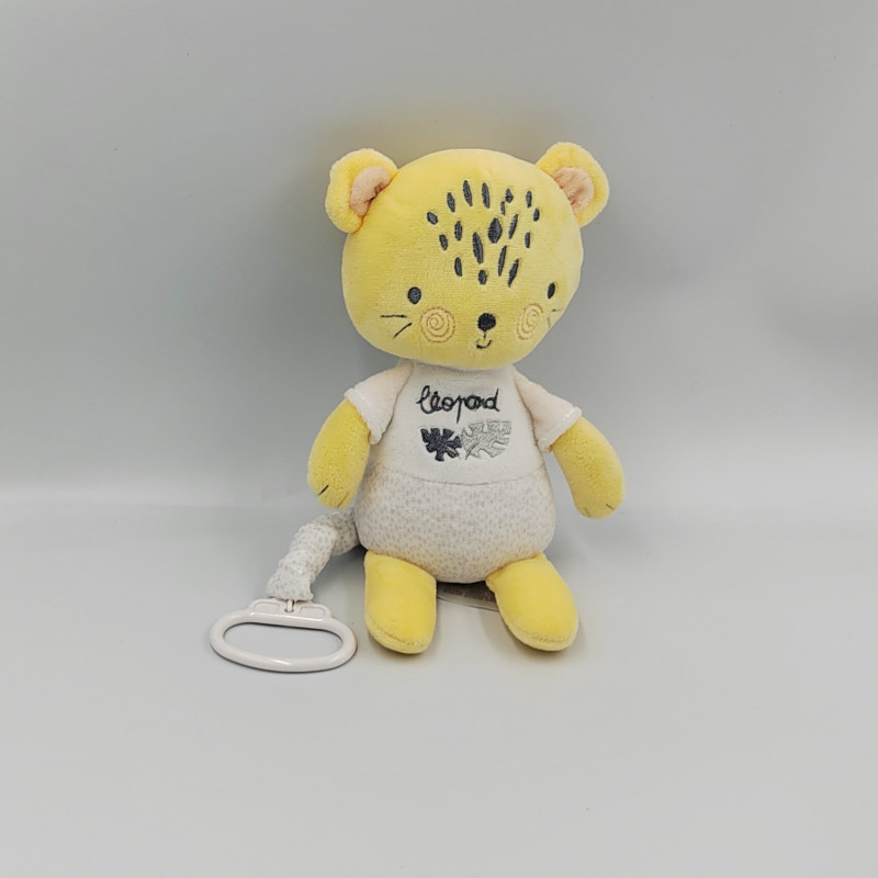 Doudou musical léopard jaune blanc MOTS D'ENFANTS