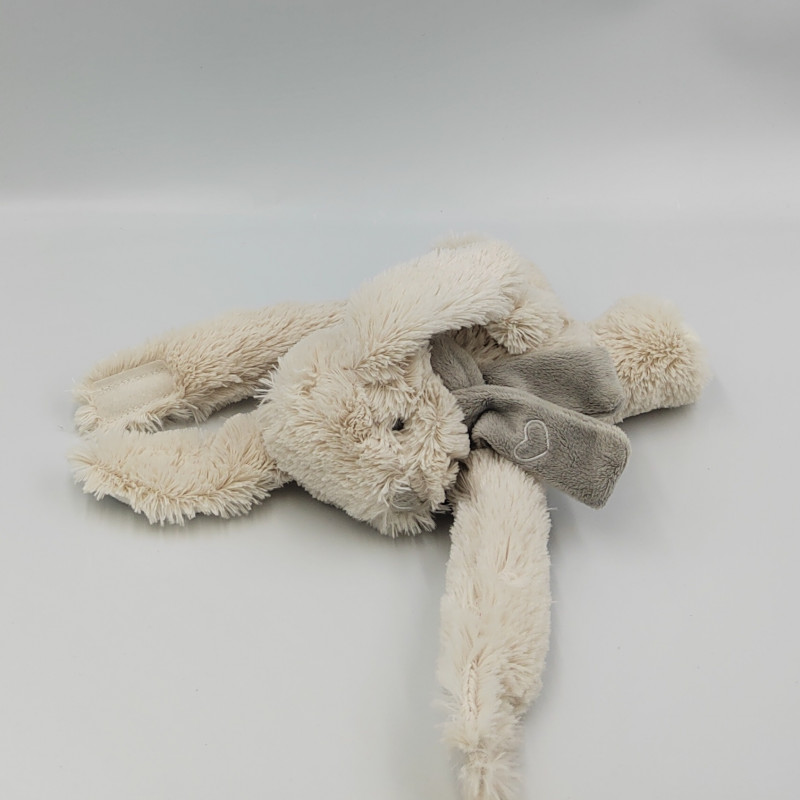 Doudou lapin gris écharpe CARRE BLANC