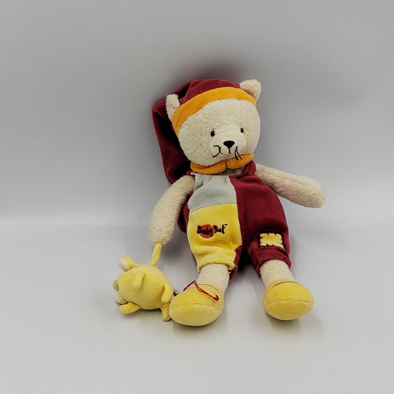 Doudou chat ours rouge jaune bleu BABY NAT