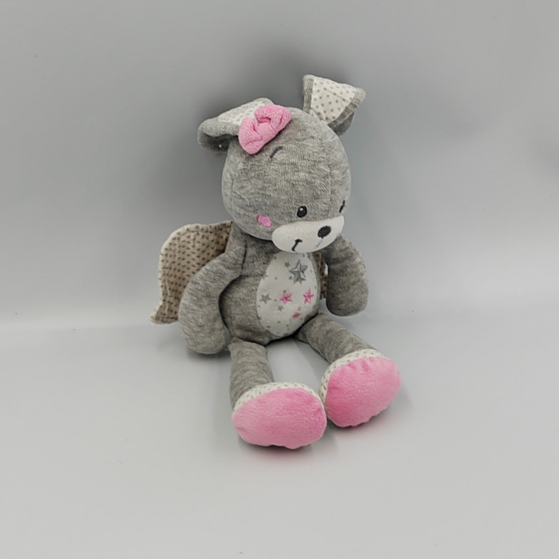 DOUDOU LAPIN GRIS BLANC ROSE COEURS
