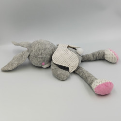 DOUDOU LAPIN GRIS BLANC ROSE COEURS
