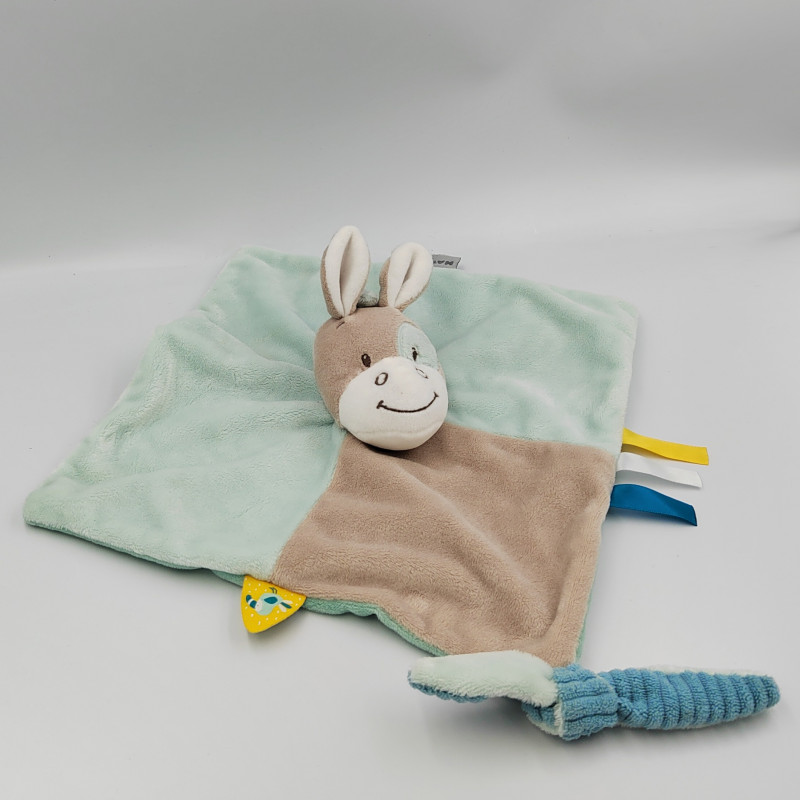 Doudou plat âne cheval bleu beige Tim et Tiloo NATTOU