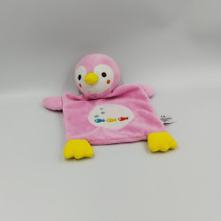 Doudou plat oiseau pingouin rose blanc poissons NICOTOY