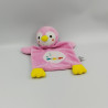 Doudou plat oiseau pingouin rose blanc poissons NICOTOY