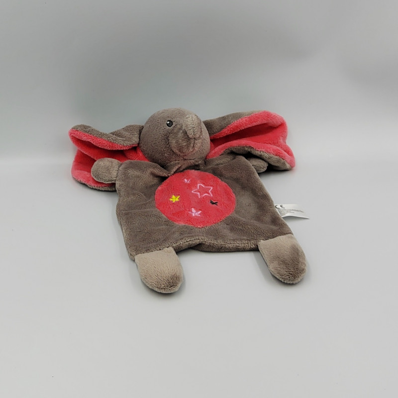 Doudou plat éléphant gris rose étoiles NICOTOY