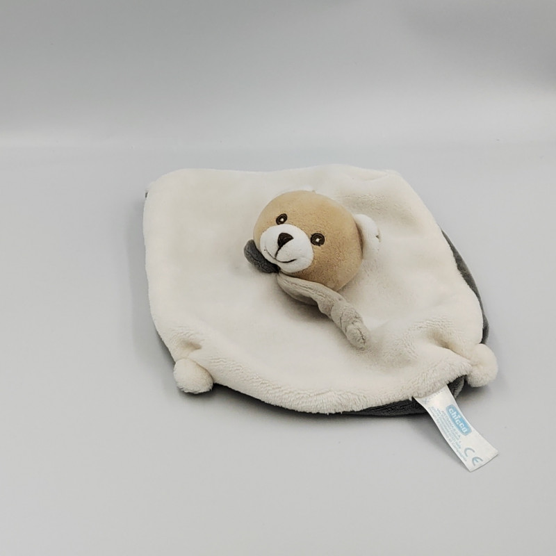 Doudou plat carré ours blanc gris CHICCO