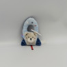 Doudou hochet fusée ours bleu gris rouge SUCRE D'ORGE