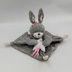 DOUDOU PLAT LAPIN GRIS ROSE ANGE