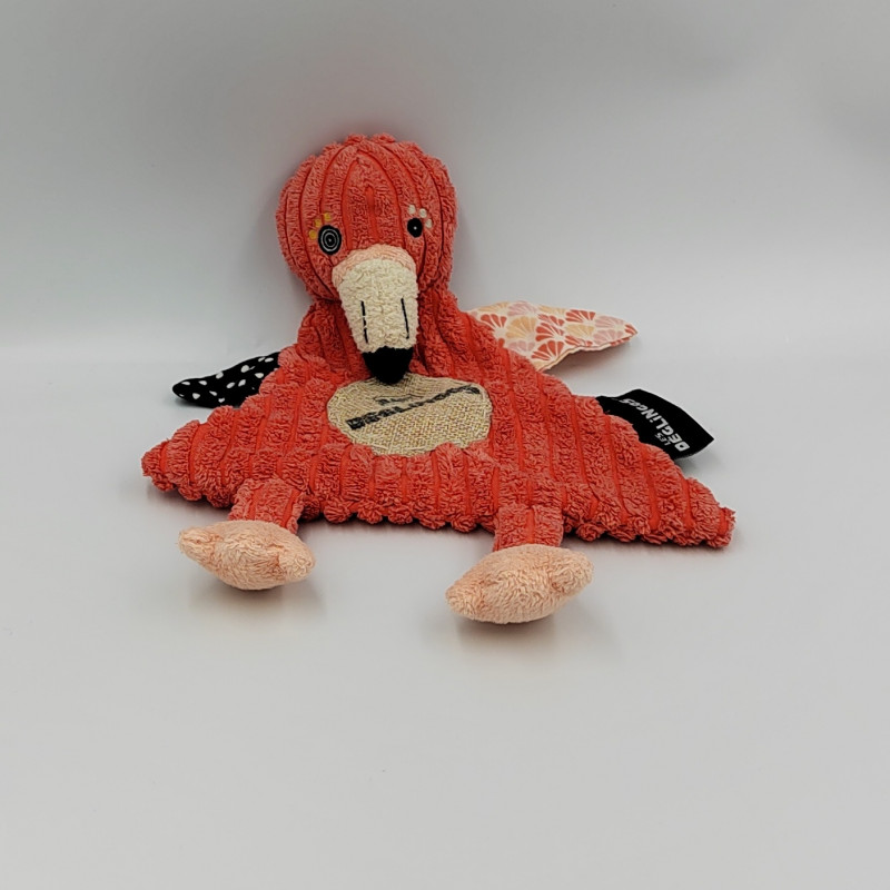 Doudou plat oiseau flamand rose Flamingos DEGLINGOS