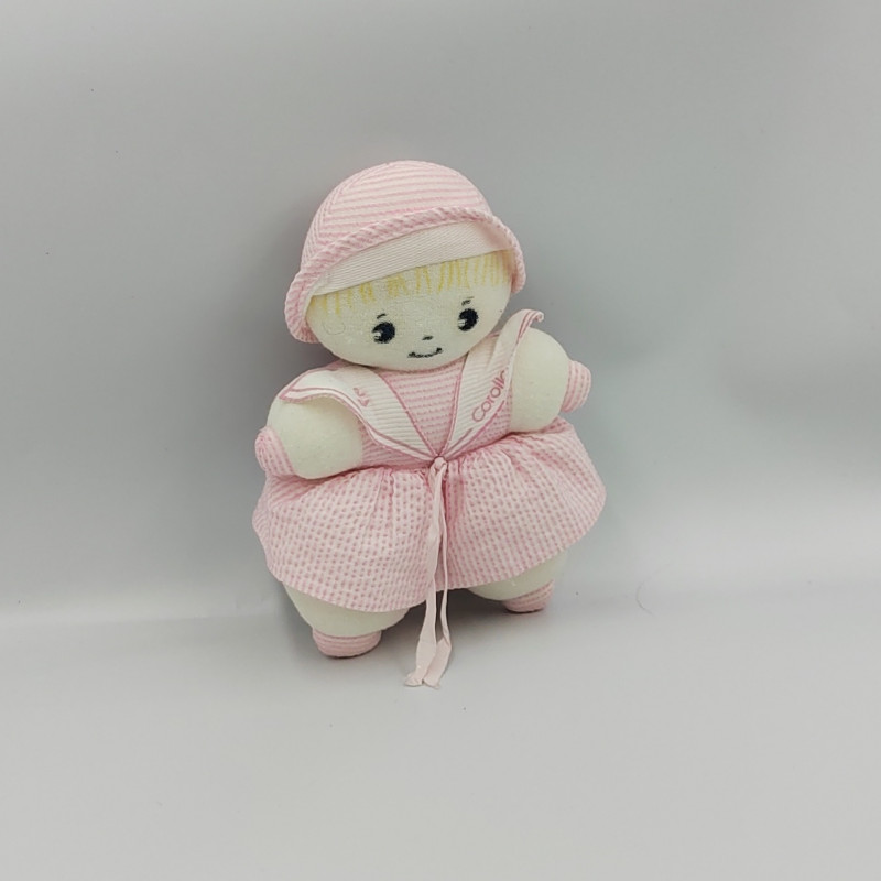 Ancien doudou poupée chiffon blanc rose rayé marin COROLLE