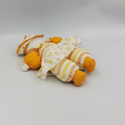 Ancien doudou poupée chiffon blanc orange jaune pois rayé marin COROLLE