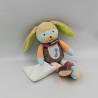 Doudou lapin beige blanc vert orange marron mouchoir Les Masqués BABY NAT