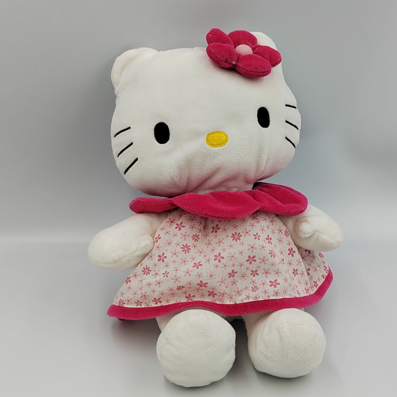 Doudou chat HELLO KITTY robe rose fleurs SANRIO LICENSE