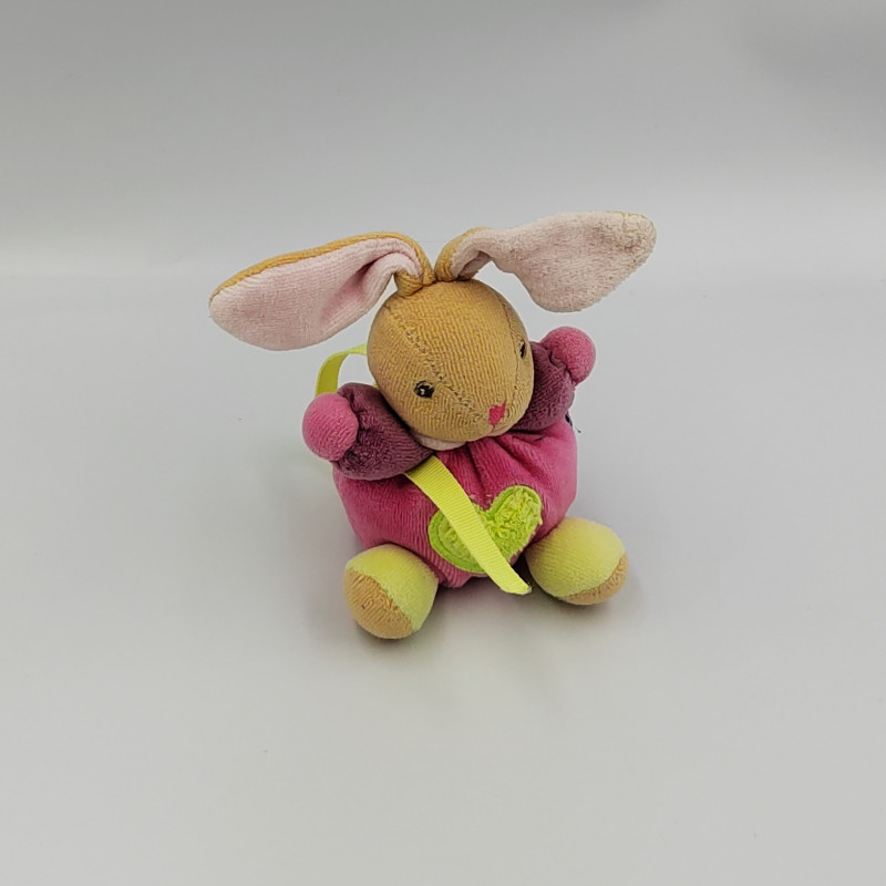 Mini doudou lapin rose vert coeur KALOO