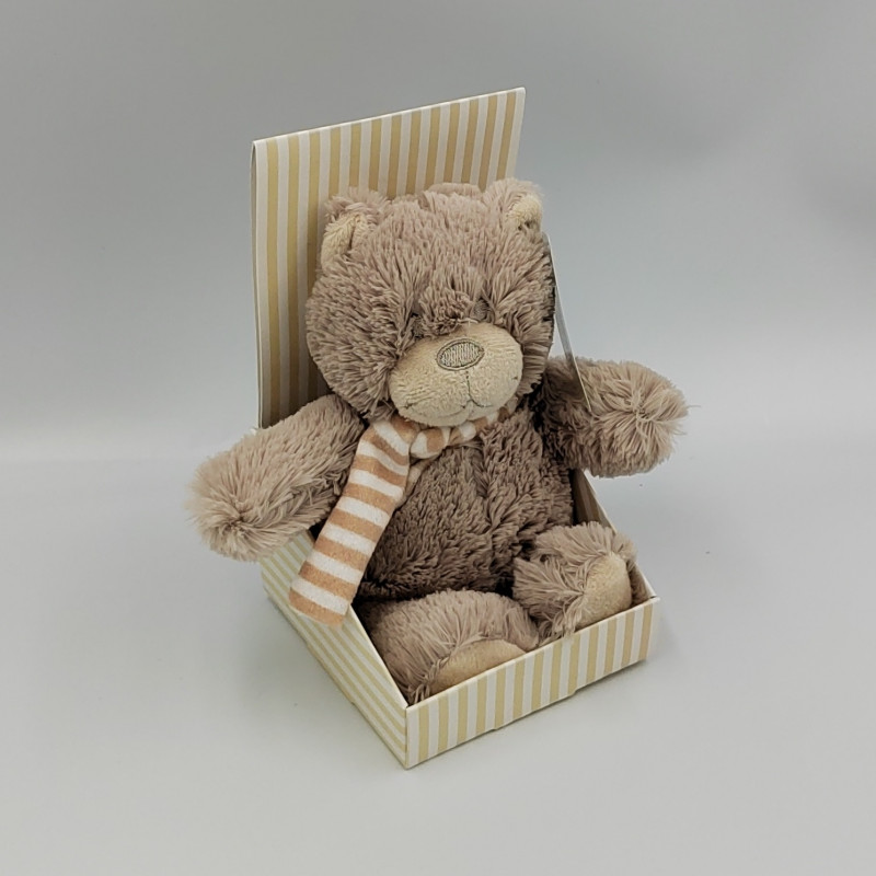 Doudou peluche ours gris beige foulard rayé CLAYRE & EEF