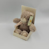 Doudou peluche ours gris beige foulard rayé CLAYRE & EEF