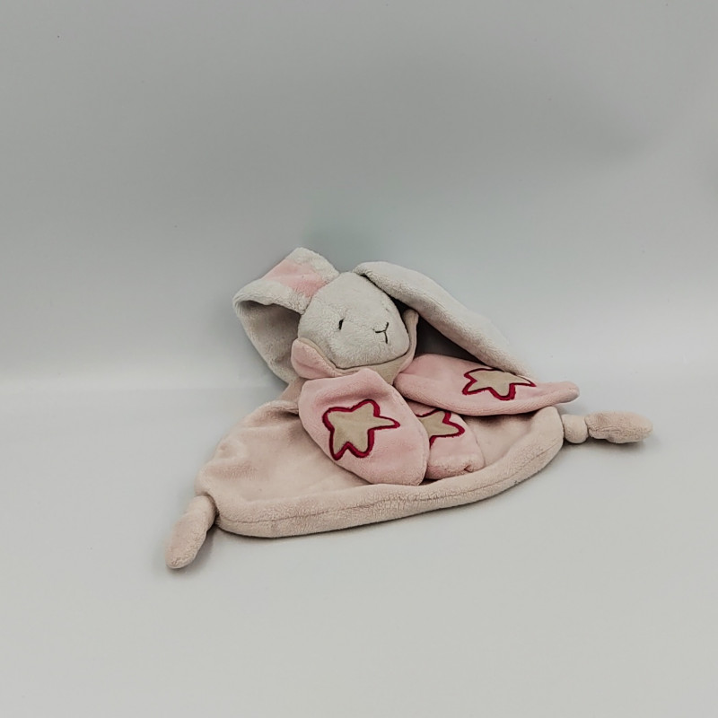Doudou plat luminescent lapin blanc rose étoiles BABY NAT