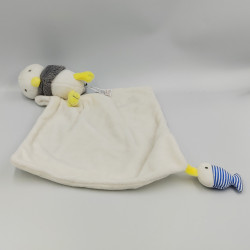 Doudou oiseau blanc gris poisson bleu mouchoir JACADI