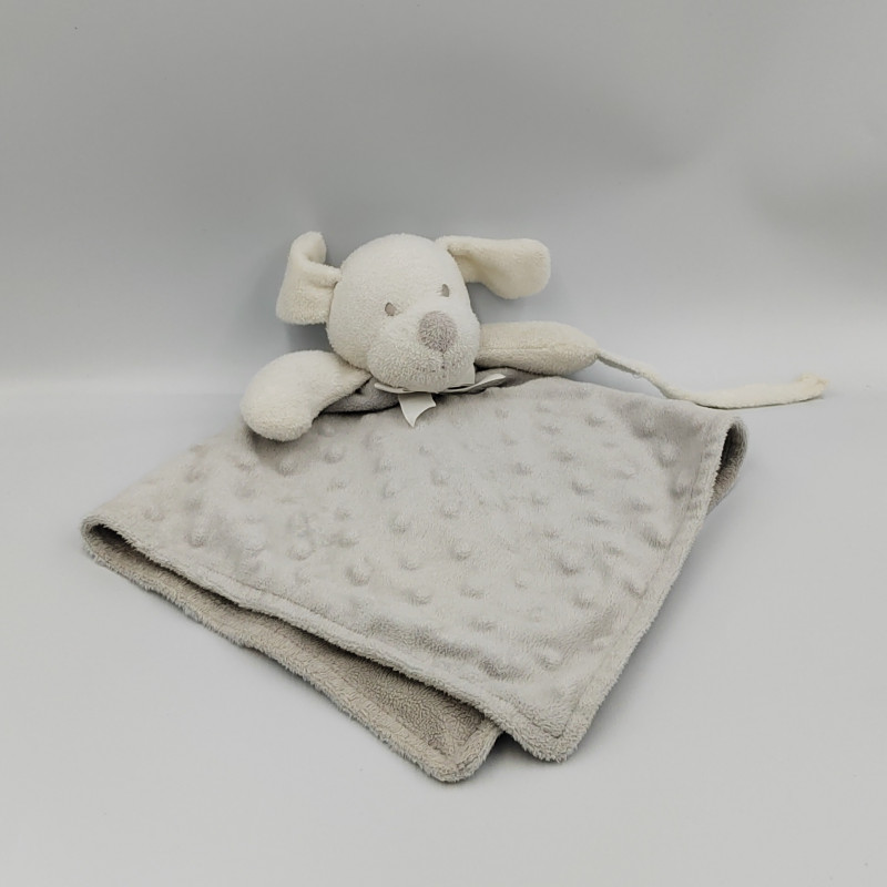 Doudou plat chien blanc gris KING BEAR