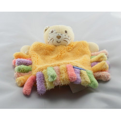 Doudou plat chat plume orange à franges KALOO