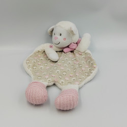 Doudou plat mouton blanc beige rose laine NICOTOY