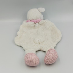 Doudou plat mouton blanc beige rose laine NICOTOY