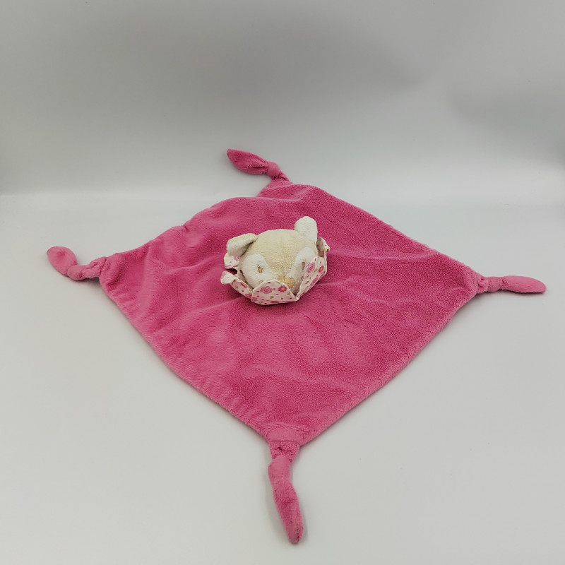 Doudou plat biche faon rose col fleurs KIMBALOO