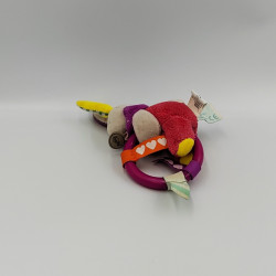 Doudou hochet lapin rose jaune étiquettes Les ZétiK'T BABY NAT