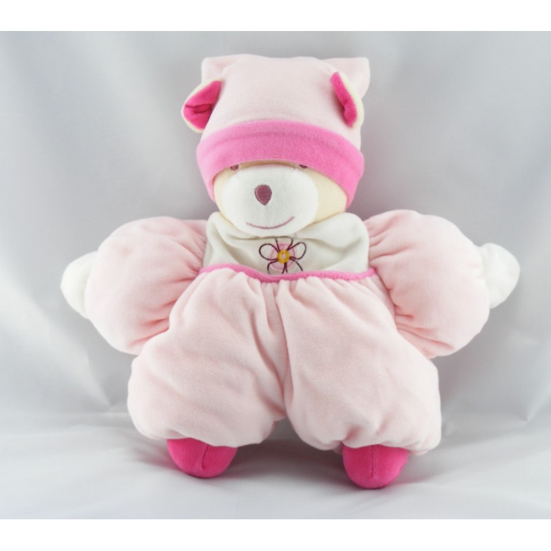 Doudou semi plat ours rose jaune NOUNOURS