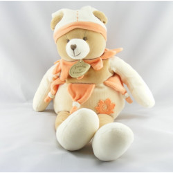 Doudou et compagnie ours arlequin douvelours beige orange mouchoir 