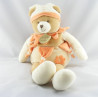 Doudou et compagnie ours arlequin douvelours beige orange mouchoir 