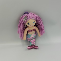 Peluche poupée sirène mauve violet rose RODA