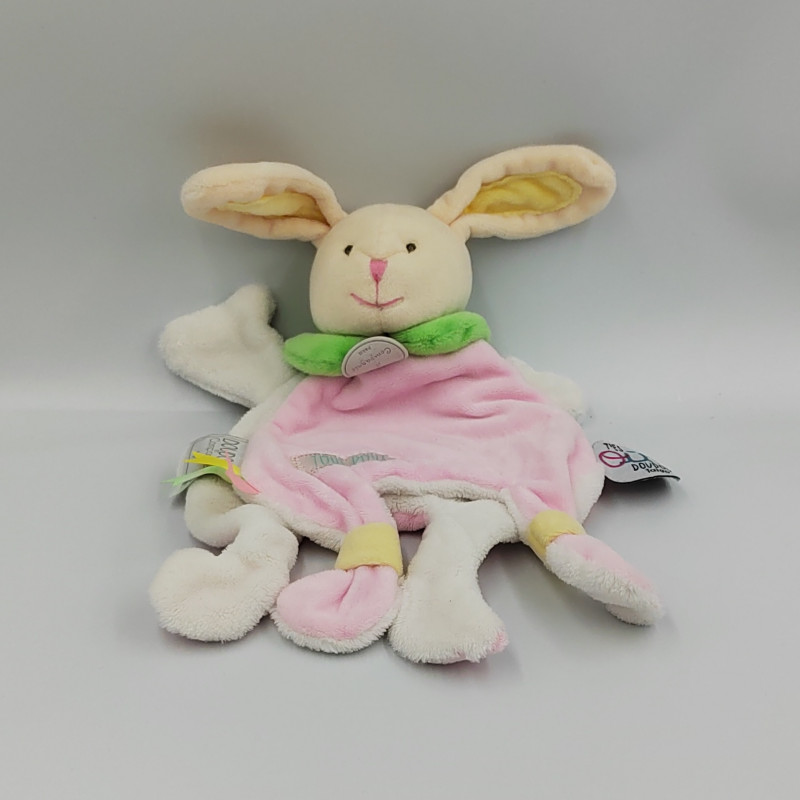 Doudou et compagnie plat lapin rose blanc vert jaune cape TATOO