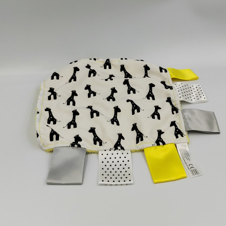 Doudou plat carré jaune blanc girafe QUATRE FLEUVES