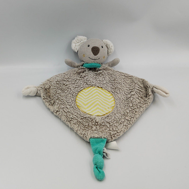 Doudou plat koala gris bleu jaune TIGEX