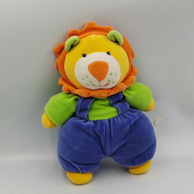 Doudou lion vert bleu jaune orange AUCHAN
