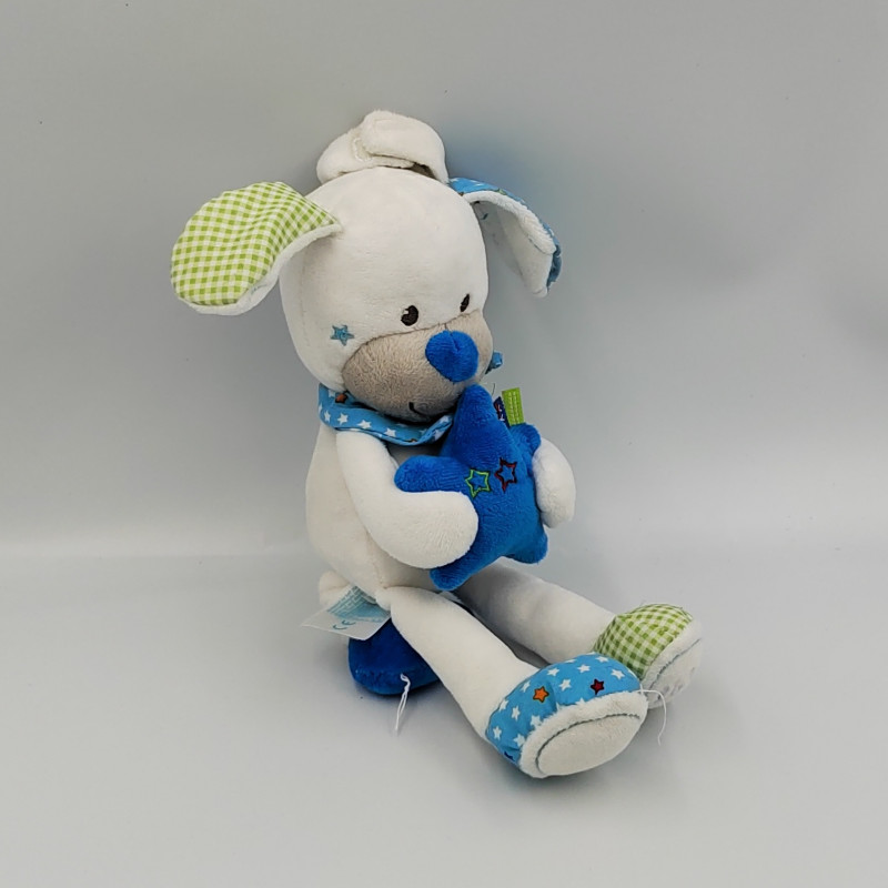 Doudou musical chien blanc bleu rouge vert LIEF