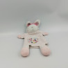 Doudou plat marionnette lapin blanc rose rayé fleurs SERGENT MAJOR