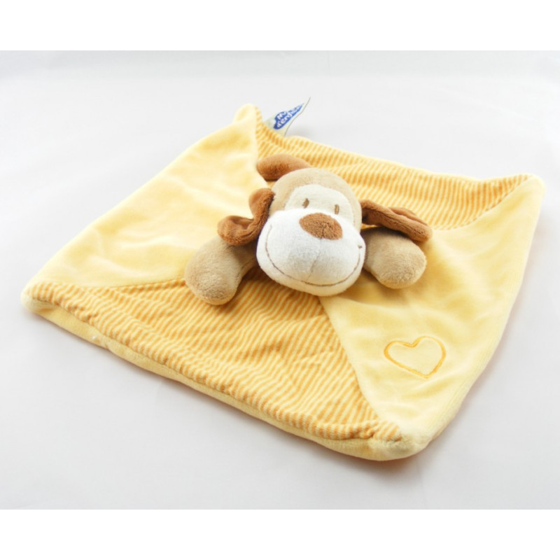 Doudou chien salopette jaune coeur maillot rayé MOTS D'ENFANTS