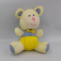 Peluche Puffalump ours jaune bleu vichy