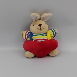 Doudou lapin beige rouge vert jaune bleu rayé NOUKIE'S