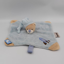 Doudou plat ours bleu fusée NATTOU