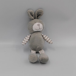 Doudou lapin gris blanc rayé TOM & KIDDY