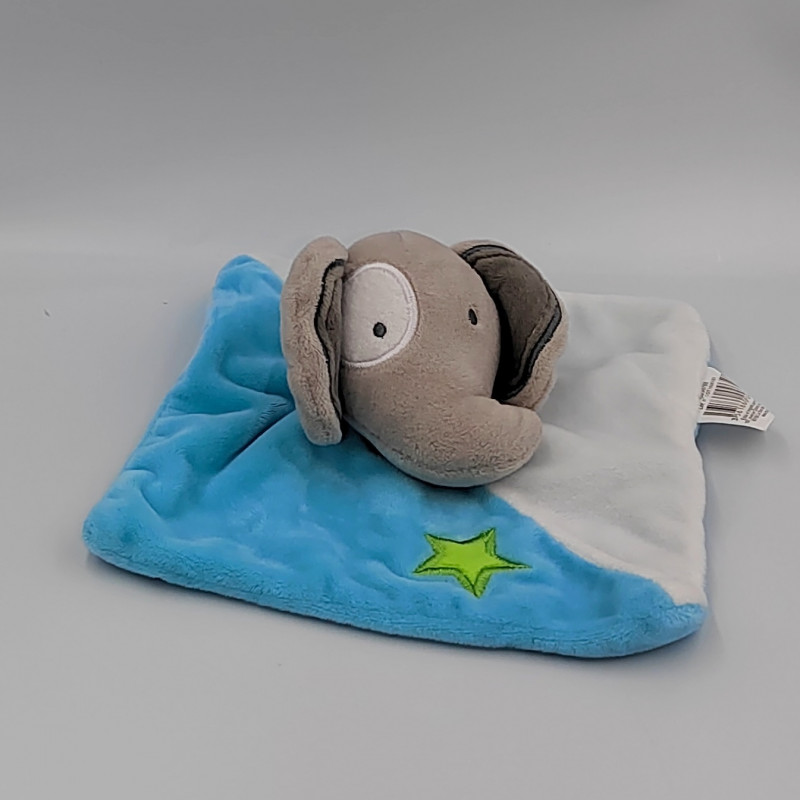 Doudou plat éléphant bleu blanc étoile CMP