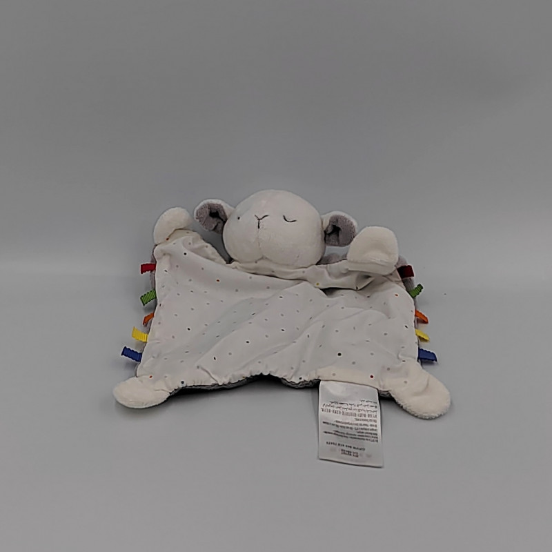 Doudou plat mouton blanc gris pois JACADI