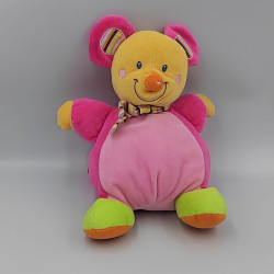 Doudou souris rose vert orange écharpe MOTS D'ENFANTS