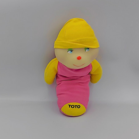 Peluche Toto luciole AJENA vintage vert bonnet jaune tête phosphore