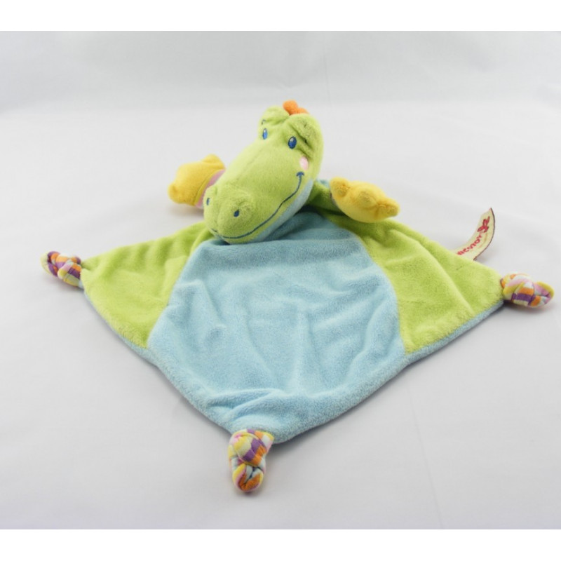 Doudou plat crocodile vert bleu NICOTOY