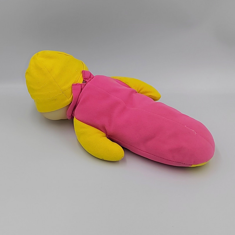 Doudou peluche CHENILLE jaune rose - Phosphorescente - TOTO - 32 cm - AJENA